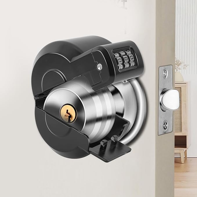 Door Knob Lock Combination Out Device Cover to The Doorknob/Faucet/Water Valve Hose Lock, Temporary Door Handle Combination Lock, Prevents Turning of Door Knob and Access to Keyhole