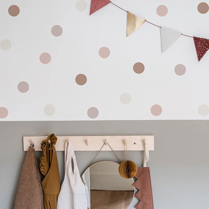 Boho Polka Dot Wall Decals Pink Dots Wall Sticker for Kids Baby Girls Living Room Bedroom Playroom (12 Sheets)