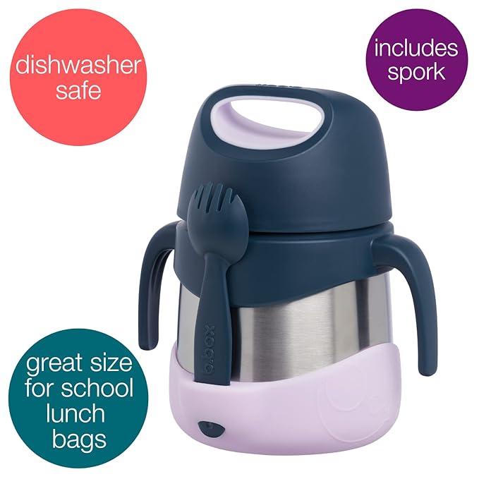 b.box Insulated Food Jar with Spork for Toddlers | Easy Open Container | Stainless Steel, 5hrs + of perfect temperatures | Dishwasher safe, BPA Free (Indigo Rose, 11 oz)