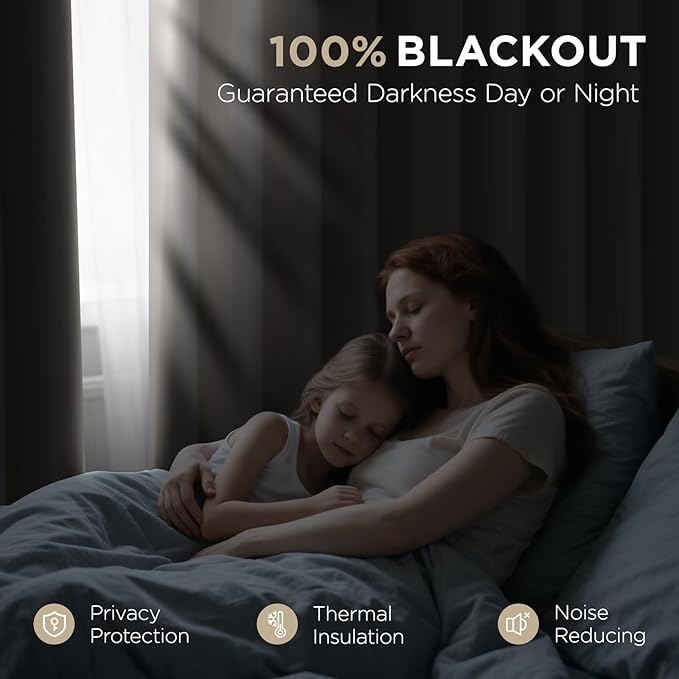 Joydeco 72 Inch Blackout Curtains for Bedroom, Thermal Insulated Black Out Curtains, Room Darkening Drapes for Living Room Window Rod Pocket Back Tab (W37 x L72 Inch, Light Beige)