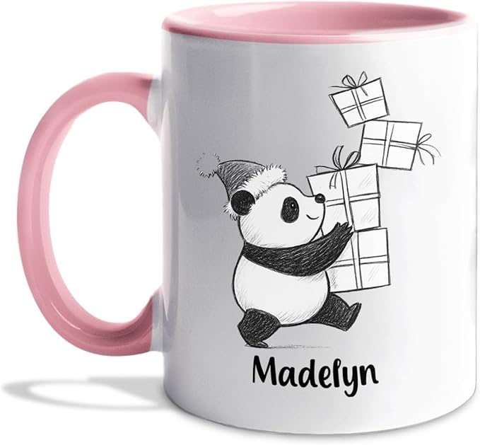 Customized Name Panda Bear Accent Coffee Cup, Personalized Panda Bear Ceramic Teacup Gift For Animal Lover Kids Child on Birthday Christmas, Cute Bears Travel Coffee Mug 11 Oz 15 Oz, Animal White Mug