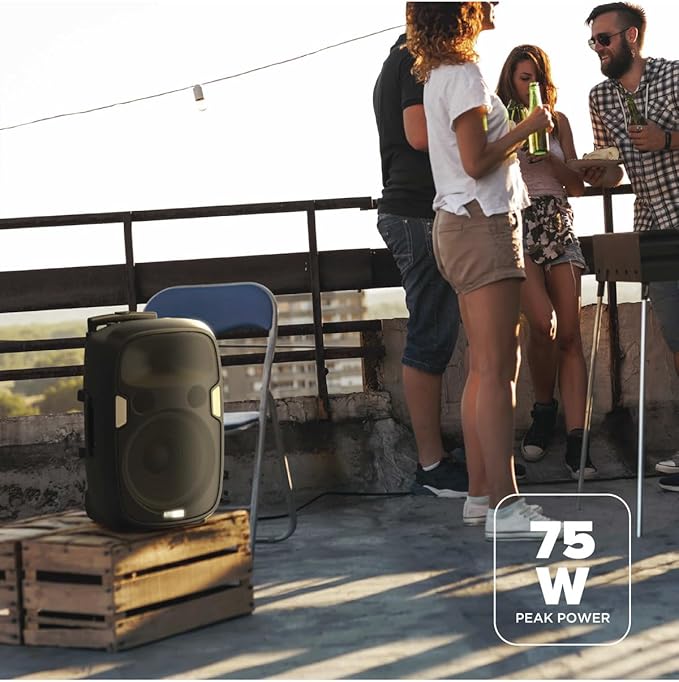 Altec Lansing SoundRover 75 Wireless Speaker 75W Bluetooth Speaker with a Long Lasting 10 Hour Battery, 50 Foot Range, Multi LED Party Modes, True Wireless Pairing, Bonus Microphone