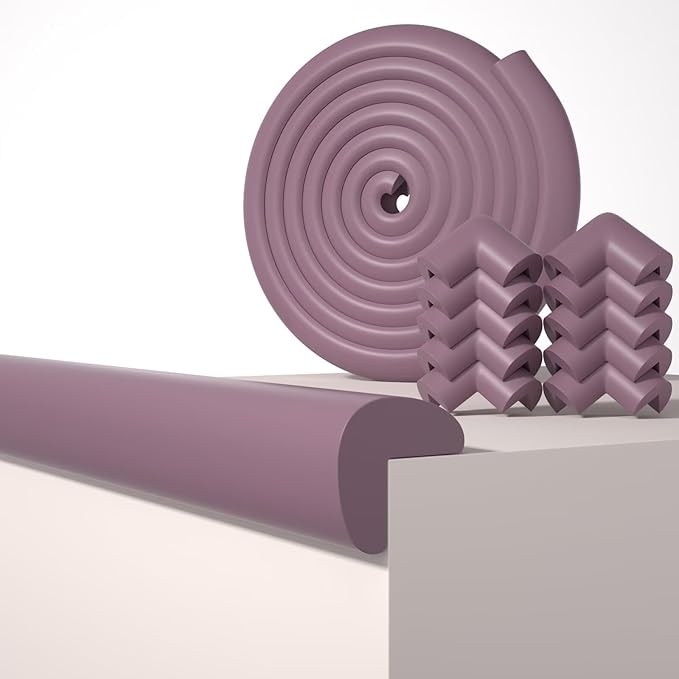 Baby Proof Edge Corner Protector, 16.4FT 0.47''Th L-Shape Furniture Corner & Edge Safety Bumpers with 10 Corners, Pre-Taped, Soft NBR Rubber Foam Desk Edge Cushion Wall Corner Protector (Brown)