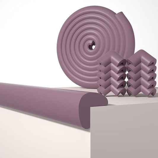 Baby Proof Edge Corner Protector, 16.4FT 0.47''Th L-Shape Furniture Corner & Edge Safety Bumpers with 10 Corners, Pre-Taped, Soft NBR Rubber Foam Desk Edge Cushion Wall Corner Protector (Brown)