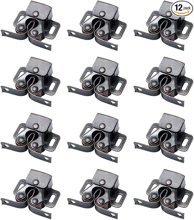 Alise Cabinet Door Latch,Cupboard Closet Doors Catch Closer Double Ball Roller Latches,Cold Rolled Steel Oil-Rubbed Bronze Copper CA1000-12P(Pack of 12)