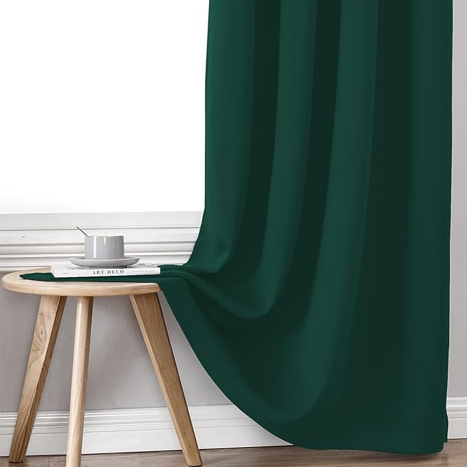 ChrisDowa 100% Blackout Curtains for Bedroom with Black Liner, 2 Thick Layers Total Blackout Thermal Insulated Grommet Window Curtains 2 Panels Set (Forest Green, 52 x 84 Inch)