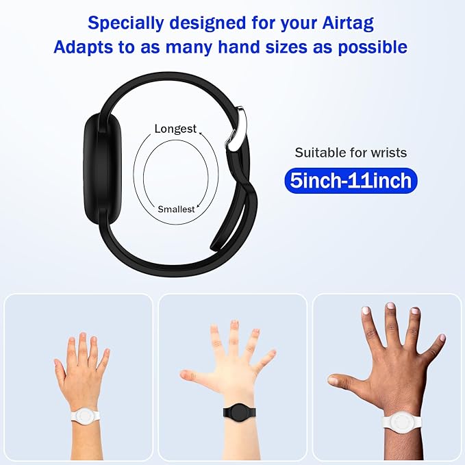 R-fun Waterproof for Air Tag Bracelets [2 Pack] Compatible with Apple Air Tag Finders with Soft Silicone,Anti Lost GPS Item Finders Case Cover,Black/White