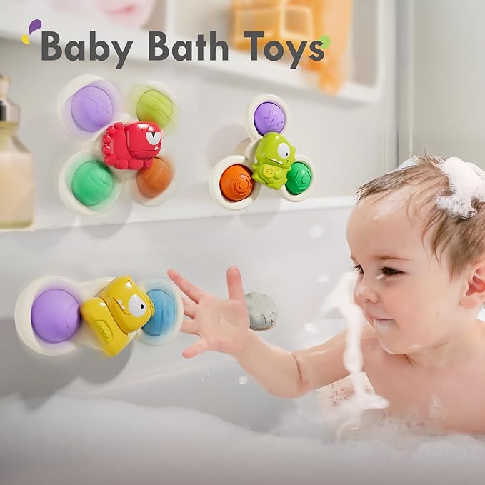 ALASOU 3PCS Pop Suction Cup Spinner Toys for 1 Year Old Boy Girl|Novelty Spinning Tops Toddler Toys Age 1-2|Sensory Baby Bath Toy for Toddlers 1-3|12 18 Months Boy Birthday Gift for Infant