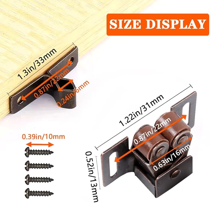 8 Pack Cabinet Latch Double Roller Catch for Cupboard Closet Cabinet Door Latches and Catches, Bronze