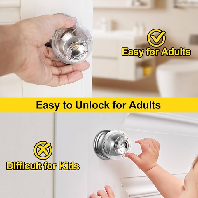 Clear Door Knob Safety Cover for Kids, 4 Pack Child Proof Door Knob Covers Fit More Color Knob Baby Proof Door Knob Covers Toddler Door Knob Cover Child Safety Door Knob Cover 2.7 X 2.3 Inches