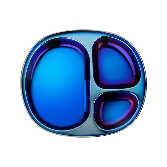 Ahimsa Stainless Steel Kids Plates - Divided Toddler Plates, Pediatrician Designed, Non Toxic Toddler Plate, BPA Free & Dishwasher Safe (Blue Single)