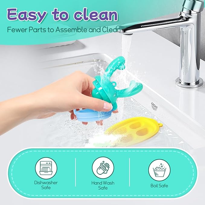 Baby Fruit Food Feeder - Silicone Nibble Tray Combo - Breastmilk Popsicle Mold for Cooling Relief, BPA Free Mesh Feeder for Infant Self Feeding (Antler Blue + Pineapple)