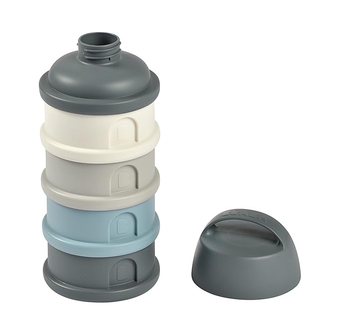 BEABA Formula and Snack Container, Baby Formula Dispenser, Toddler Baby Snack Storage Container, Holds up to 11 Doses of Milk Powder Per Compartment, Made in France, Rain