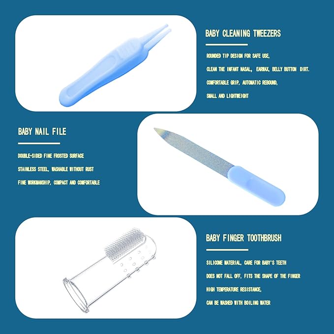 Baby Grooming Kit, Baby Essentials for Newborns, Portable Baby Care Kit, Contains Baby Nail Clippers, Baby Comb, Baby Brush, Baby Ear Wax Removal Tool and More (10 in 1) (Blue)