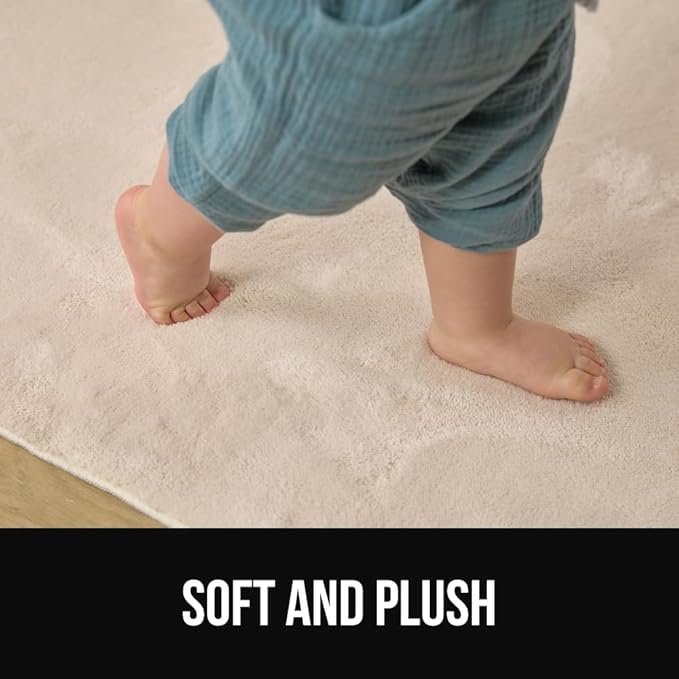 GORILLA GRIP Ultra Soft Washable Area Rug, 5x7, Stain and Slip Resistant Plush Thick Carpet for Bedroom Living Room, No Shed Floor Rugs, Pet Friendly, Dorm Essentials, Kids Nursery Home Decor, Ivory