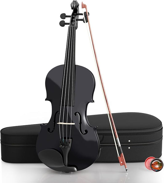 3/4 Beginner Violin Kit,Complete Violin Set with Case, Bow, Rosin,Black