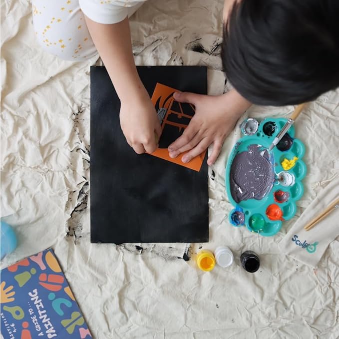 Sculpd Kids Painting Kit, Paint Craft Set for Kids Age 4 to 6, Includes 10 Colour Paint Set, 4 Paint Pens, 2 Canvases, Easels, Magnetic Picture Frame, Additional Art Supplies and Free Guidebook