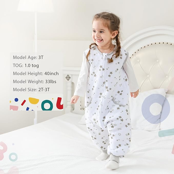 HOMEAL Baby Sleep Sack, 1.0 TOG With Legs for Toddlers 5t-7t, Sleeveless