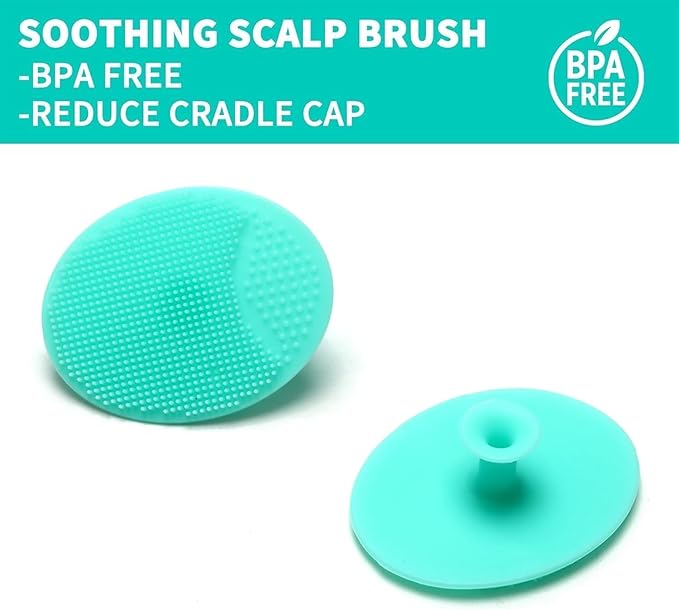 Goat Baby Hair Brush Set, Safe Natural Hair Care Kit with Wooden Soft Bristles Brush Comb Green Silicone Bath Brush for Newborns Toddlers (3pcs Set)