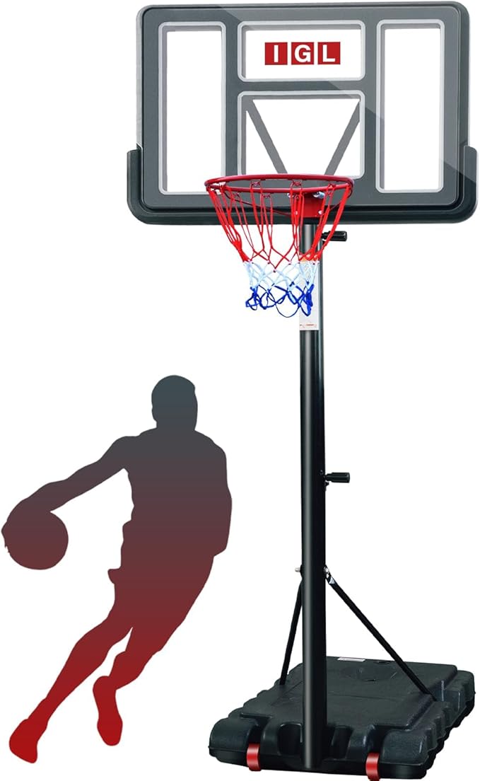 IGL Portable Basketball Hoop, 5.6-10FT Adjustable Basketball Goal System, 44 Inch Outdoor Basketball Hoop & Goals for Kids, Youth, and Adults in The Backyard, Driveway with PC Backboard