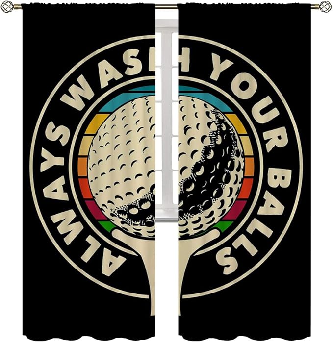 Golf Blackout Curtains for Boy Girl Room Darkening Decor,Sport Theme and White Motto Dark Background Bedroom Living Room Home Rod Pocket Thermal Insulated Window Curtain/Drapes Panel,72x63 Inch…