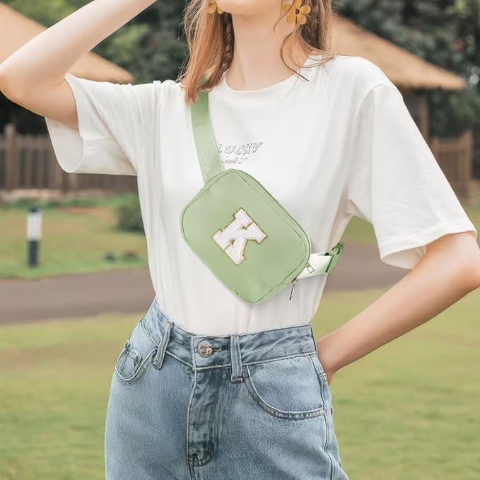 YOOLIFE Gifts for Girls Teen Girls Birthday Gifts - Personalized Gifts for Women, Gifts for Daughter Sister Friends, Green Initial Crossbody Bag Belt Bag A