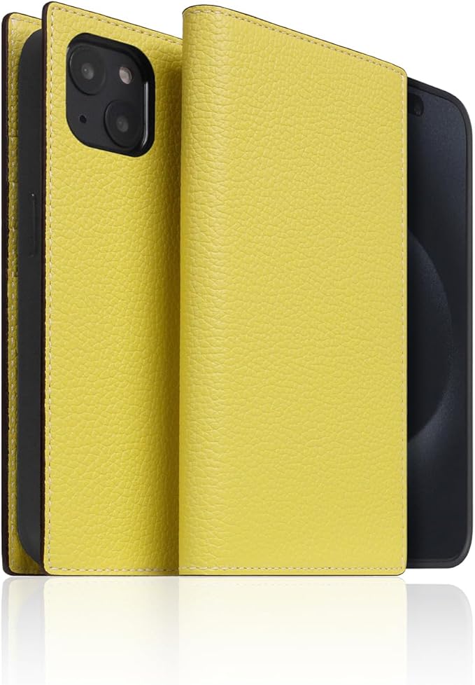 D8 Neon Full Grain Leather Wallet Case for iPhone 15 Plus - [2-in-1] Handcrafted Detachable Diary Style with Magnetic MagSafe Back Cover, Gift Box Included (Lemon)