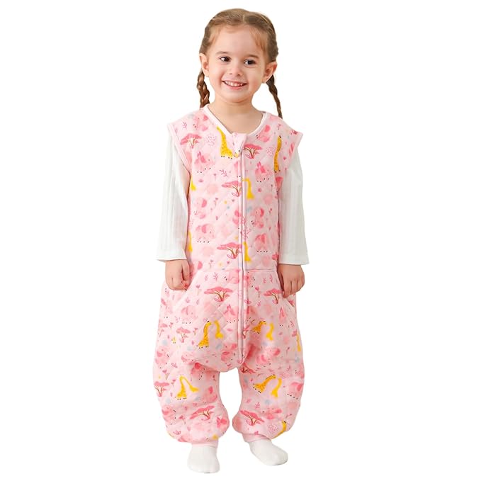 HOMEAL Toddler Sleeping Sack 3t-5t, 1.0 TOG Baby Girl Sleep Sack With Legs, Sleeveless