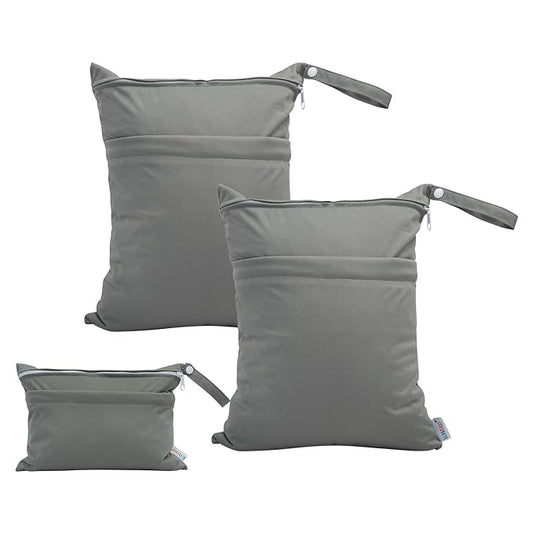 ALVABABY 3pcs Baby Cloth Diaper Wet/Dry Bags|Waterproof Reusable with Two Pockets|Travel, Beach, Pool, Daycare, Soiled Baby Items,Yoga，Gym Bag for Swimsuits or Wet Clothes 3L-B29