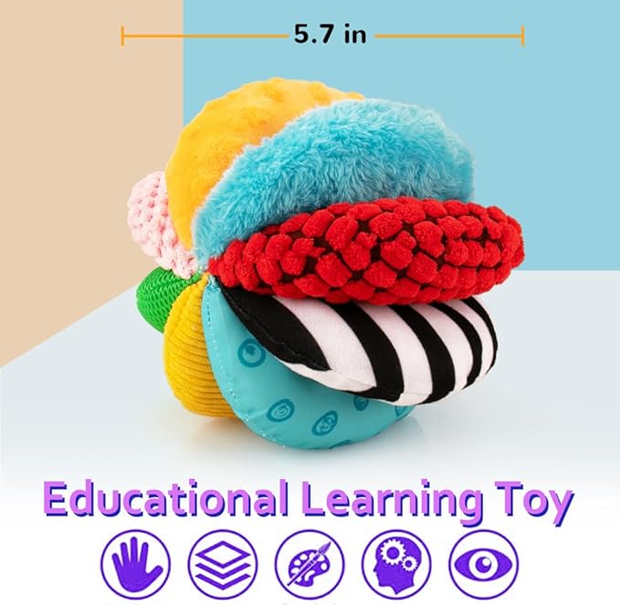 8-in-1 Sensory Balls for Infant Toddlers,Rainbow Fabric Baby Toy for Sensory Development,Montessori Toys for Babies 6-12 Months,8 Different Sensory Tactile Textures with Crinkle Rattle Squeakers