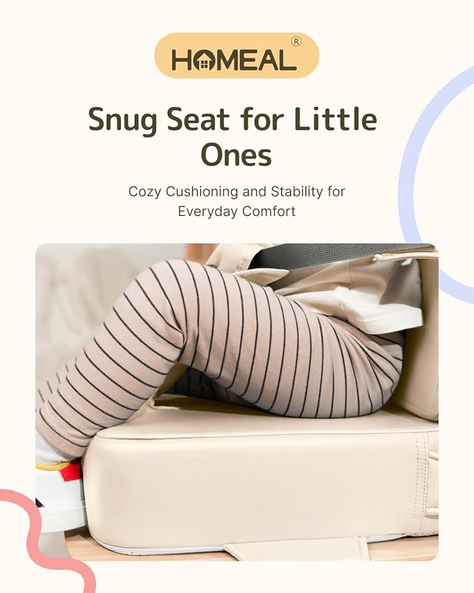 HOMEAL Toddler Booster Seat for Dining Table, Adjustable Kids Breathable Booster Seat for Kitchen, Beige