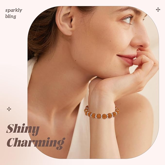 105pcs 10mm Rhinestone Beads for Jewelry Making, Brown Shiny Round Disco Ball Beads Bulk, Sparkle Crystal Clay Christmas for Bracelet Baseball Necklace Earring Crafting and DIY