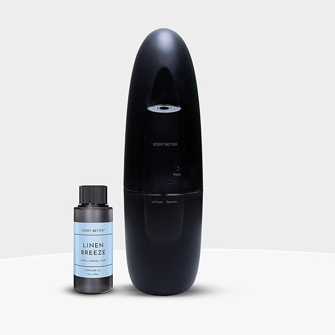 Scent Better Plug in Essential Oil Waterless Diffuser for Home, Hotel, Spa, Office with 500 sq ft Coverage - Includes Free Linen Breeze (Black)