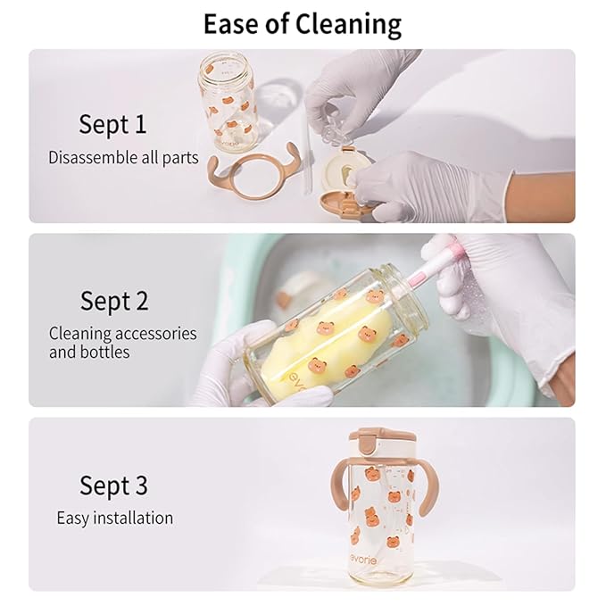 Evorie Tritan Spill Proof Toddler Straw Sippy Cup, 10 oz for Baby and Toddlers 1-3 Years Old, No Spill Straw Water Bottle with Removable Handles, Ideal for School, BPA-Free, Blue Rabbit