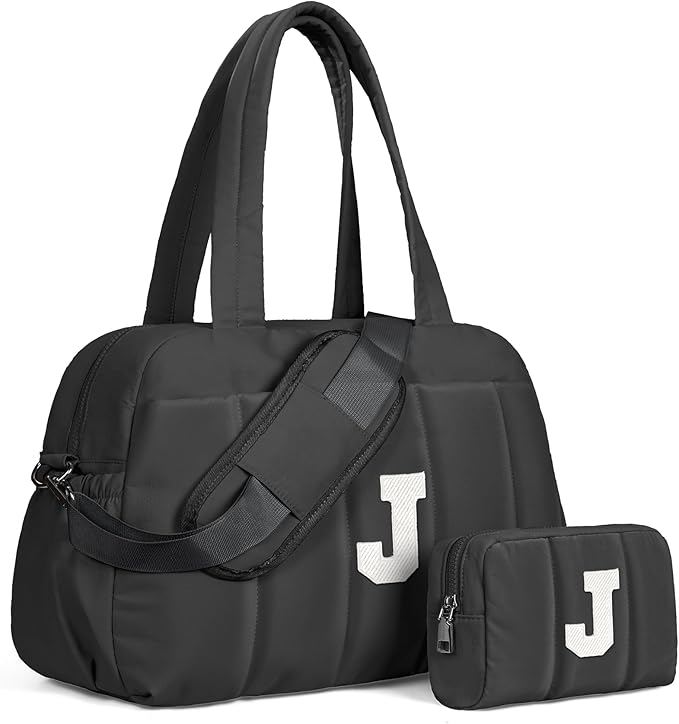 Women Duffle Bag with Initial, Personal Item Travel Bags，Gifts for Teen Girls-Gym Bag with Wet Pocket，Lightweight Travel Bags Personalized Tote with Makeup Pouch