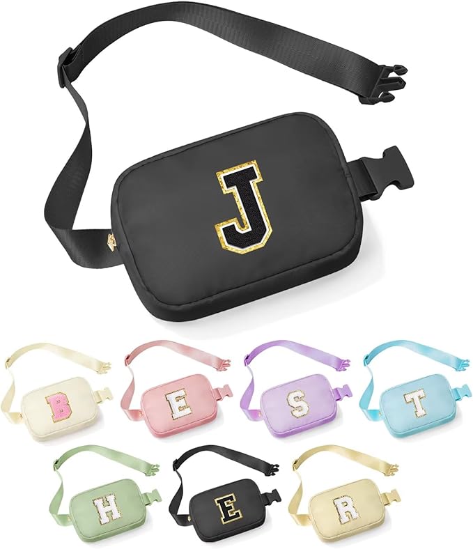 YOOLIFE Gifts for Men Birthday Gifts - Personalized Gifts for Men, Gifts for Son Boyfriend Him Husband Dad, Black Initial Crossbody Bag Belt Bag J
