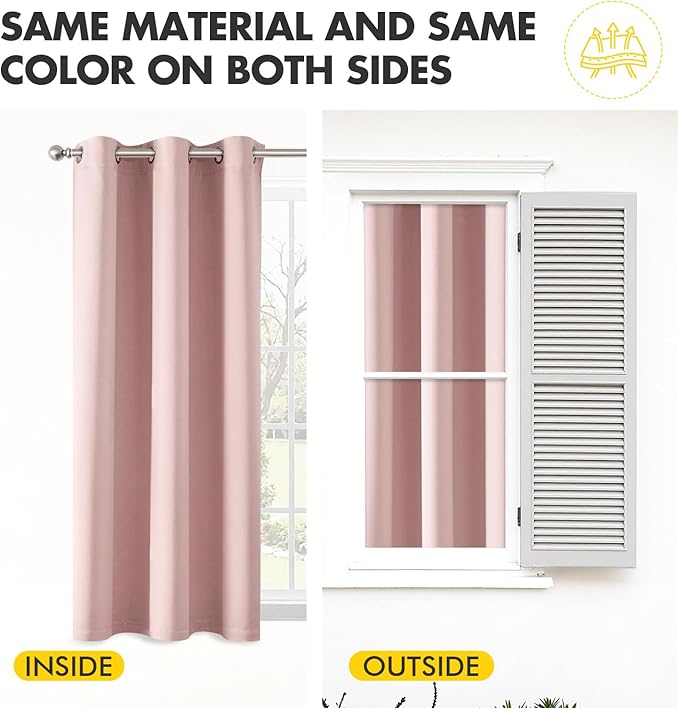 MIULEE Baby Pink Blackout Curtains for Girls Bedroom Living Room 86 Inches Long 2 Panels, Nursery Thermal Insulated Room Darkening Drapes Solid Grommet Top Noise Reducing Window Curtains 40x86 Inch