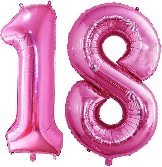GOER Number 18 Balloons for 18th Birthday Sweet 18 Party Decorations,42 Inch Jumbo Foil Helium 81 Balloons for 81st Birthday Party Decoration (Hot Pink)