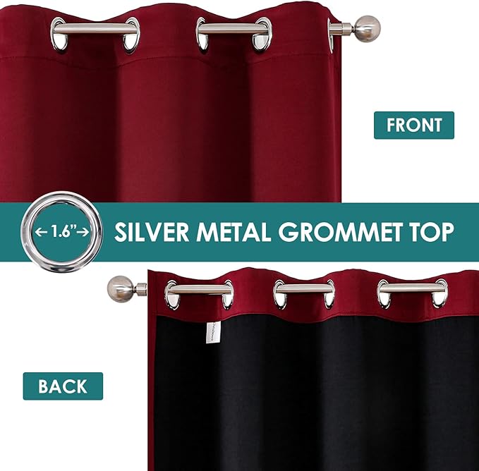 ChrisDowa 100% Blackout Curtains for Bedroom with Black Liner, 2 Thick Layers Total Blackout Thermal Insulated Grommet Long Window Curtains 2 Panels Set (Burgundy, 52 x 95 Inch)