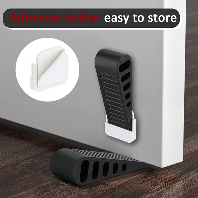 JQK Rubber Door Stopper Wedge, Black 3 Pack Soft TPR Premium Door Stops for Bottom of Heavy Duty Door on Tile, Concrete, Carpet, Wooden Floor, DSB61-BK-P3