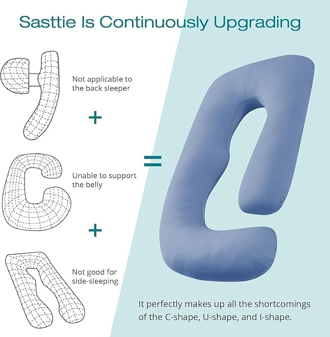 Sasttie Pregnancy Pillows for Sleeping, Jumbo U Shaped Cooling Full Body Pillow with Removable Cover, Pregnant Women Must Haves, Maternity Essential, Blue