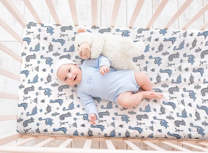 4 Pack Soft Baby Boy Sheets Dinosaur Star Cloud Soft Polyester Neutral Unisex Fitted Sheets Set for Baby Boys
