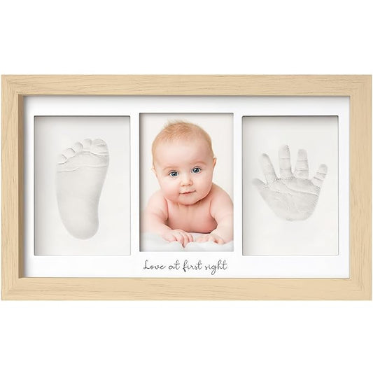 Baby Hand and Footprint Kit - Clay Handprint Keepsake Frame, Newborn Nursery Picture Frame, Personalized New Mom Gifts for Baby Shower & Registry (Ash Wood)
