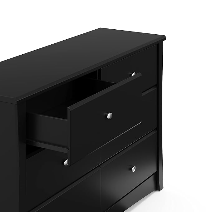 Storkcraft Crescent 6 Drawer Bedroom Dresser (Black) – GREENGUARD Gold Certified, Nursery Dresser for Kids Bedroom
