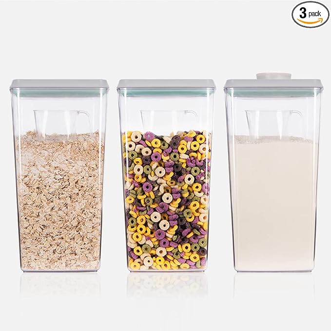 Ankou Airtight Pop Cereal Container, 3300ml Each Large Cereal Containers with Scoops Food Storage Canister Dispenser Perfect For Cereal Flour Spaghetti Rice Kitchen Organizing 3.5qt