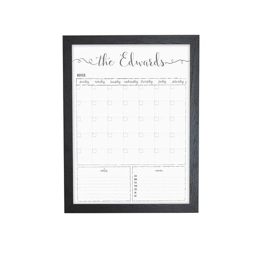 Customized Dry Erase Whiteboard Framed Calendar, Wet Erase or Dry Erase calendar for wall, 18x24 or 24x36 Wall Calendar, Monthly Calendar, Family Name Calendar