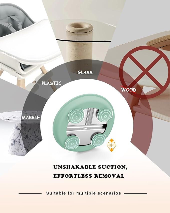 8” Stainless Steel Toddler Plate with Suction, Divided Plates with Removable Silicone Sleeves for Kids, Non Toxic & BPA Free | Non Slip | Unbreakable Baby Snack Dishes Set of 2, Blue & Sage