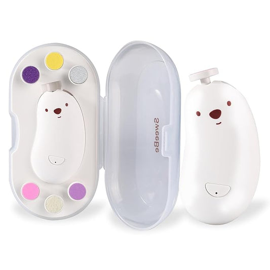 Baby Nail File Electric, Gentle Rechargeable Nail Trimmer, Baby Nail Clippers Grooming Kit Manicure Set for Infant Toddler or Adults, 6 Grinding Head Replacement Pads White