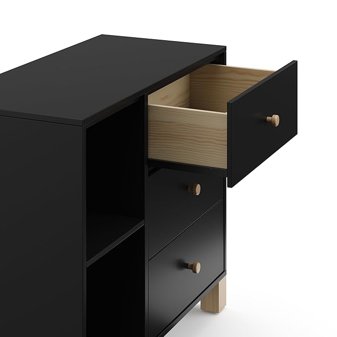Storkcraft California 3 Drawer Combo Dresser (Black with Driftwood) – GREENGUARD Gold Certified, Interlocking Drawer System, Pre-Installed Drawer Tracks for Easier Assembly, Spacious Cabinet