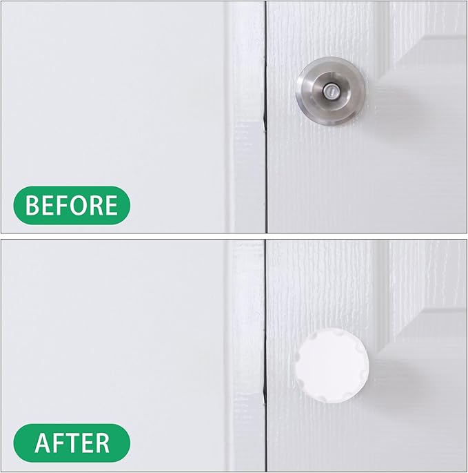 4 Pack Door Knob Safety Cover for Kids, Door Knob Cover, Screw Thread Design, Doors Knobs Child Proof Locks, Reusable and Reliable, for Toddler Baby Safety Doors Handle Covers (White)